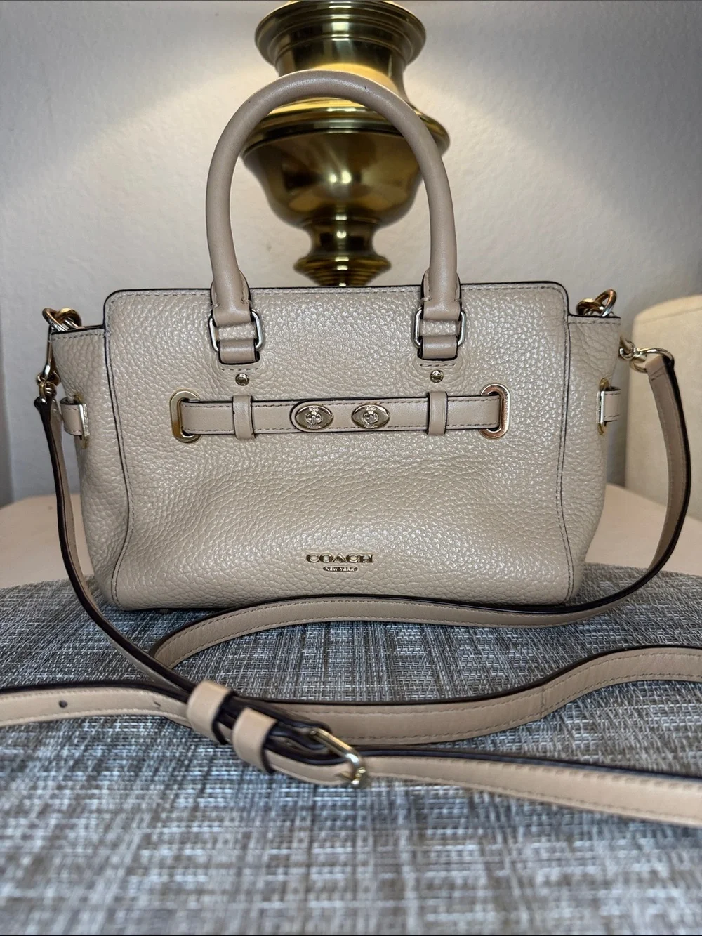 COACH Pebbled Leather Satchel in Light Taupe